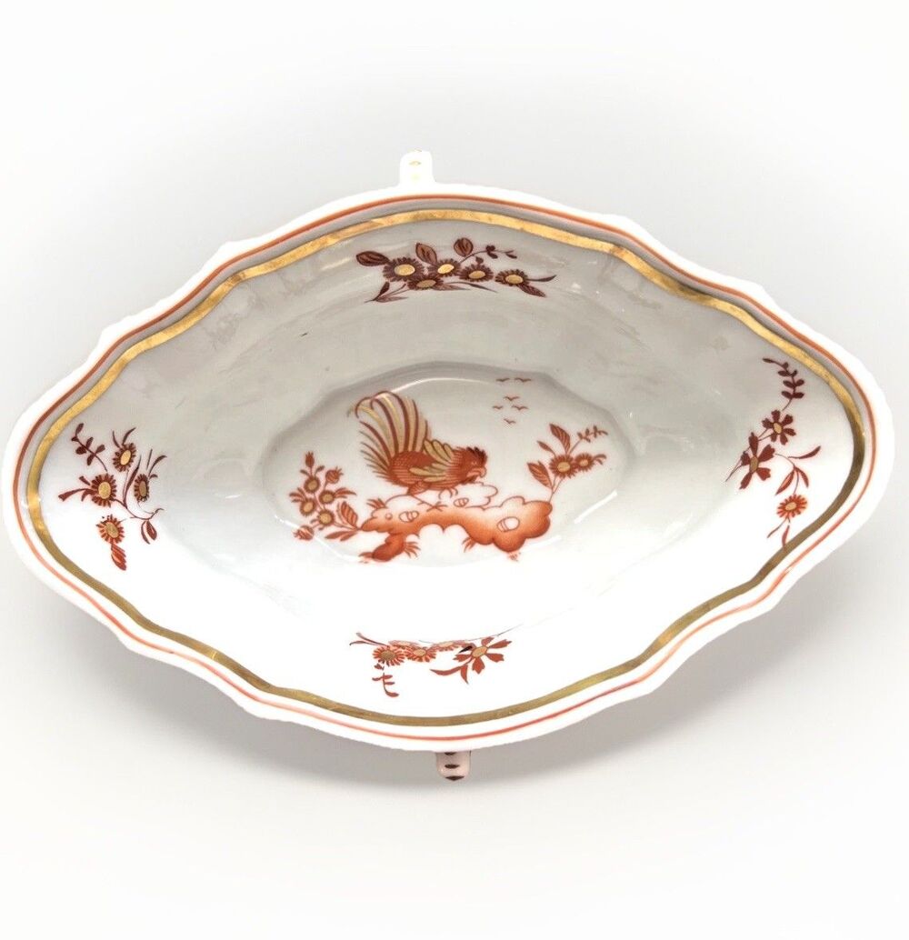 RICHARD GINORI Siena Rust ROOSTER SAUCE BOAT HANDLED RUST ORANGE WHITE OVAL